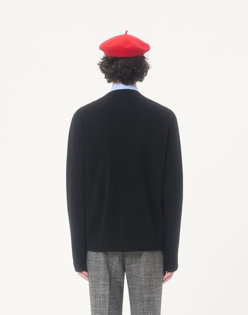 Valentino - インレイv ウール ニットプル - ブラック/バター - メンズ - ニット